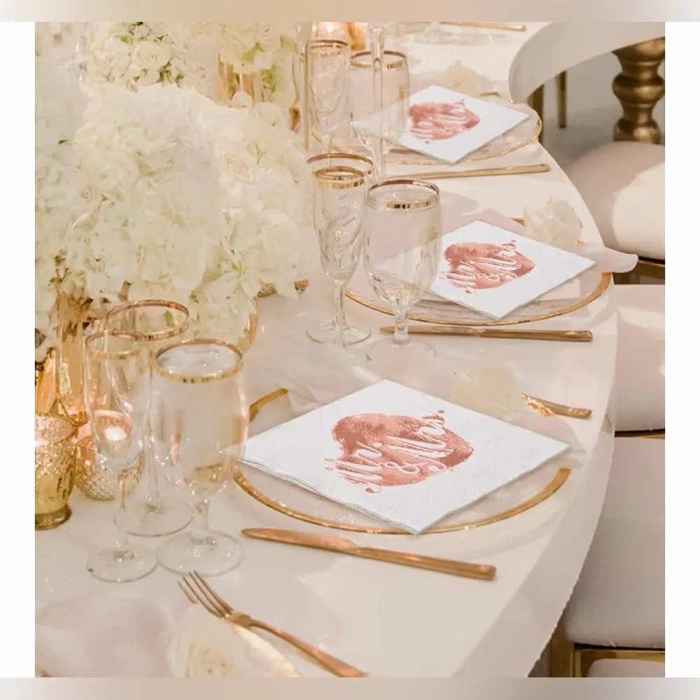 NEW 5x5 Inch Napkin Pack - 100 Disposable Wedding or Dessert 3 Ply Rose Gold